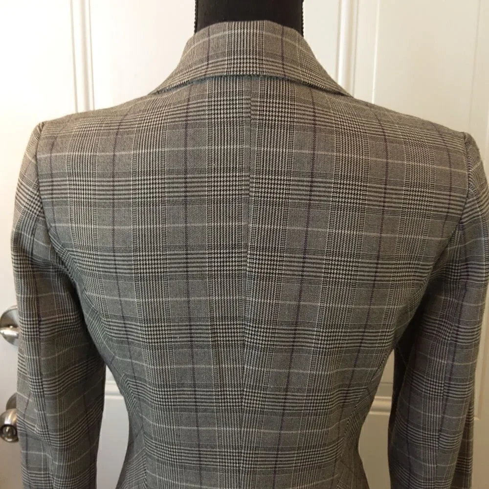 Cato two button front black charcoal gray and purple plaid jacket